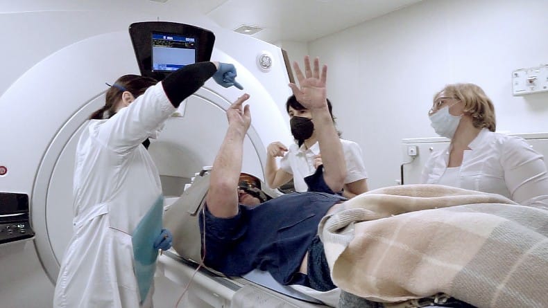 Photo from the first neurosurgical operation in Russia using focused ultrasound